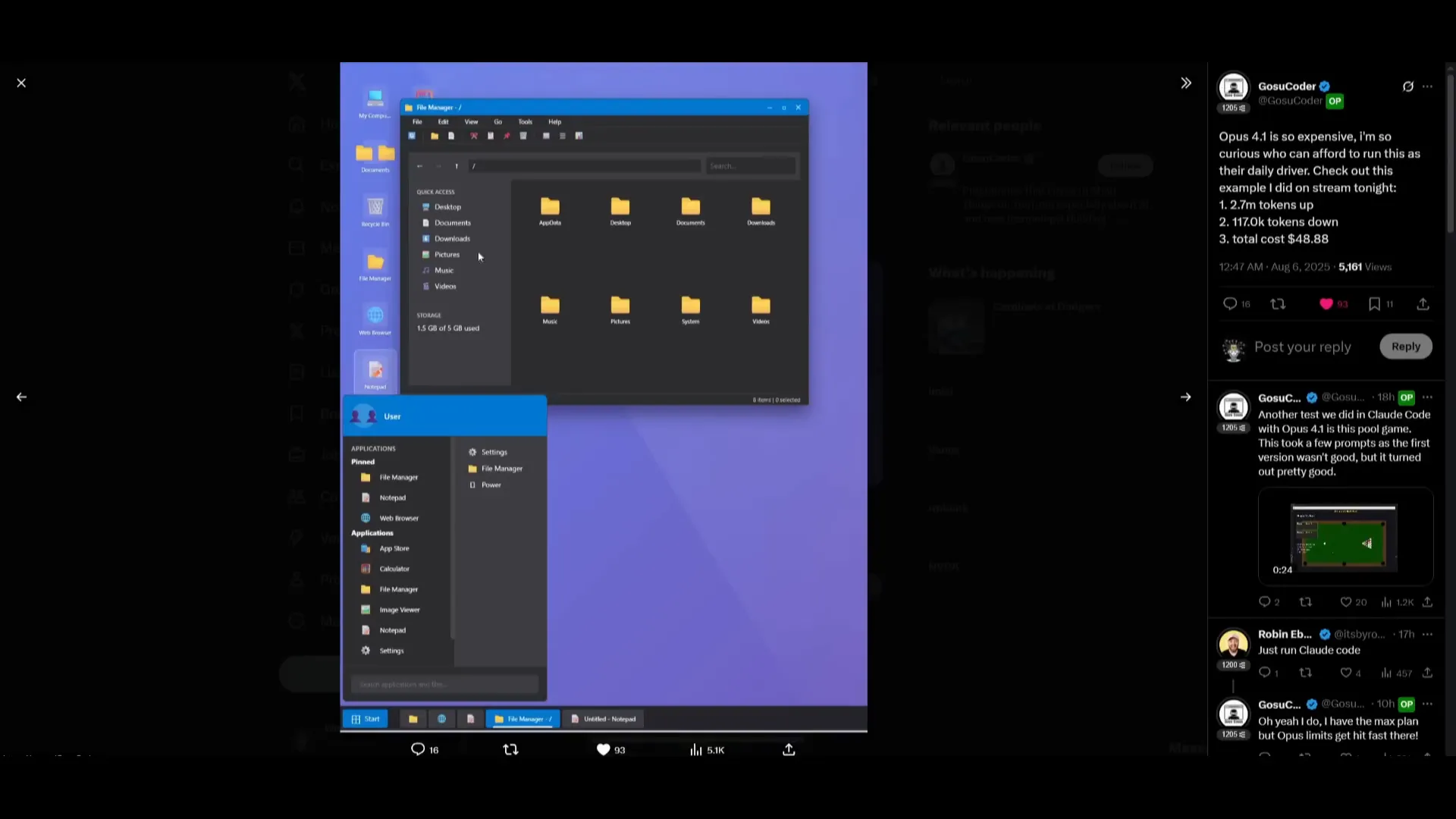 Web OS desktop app built by Claude Opus 4.1